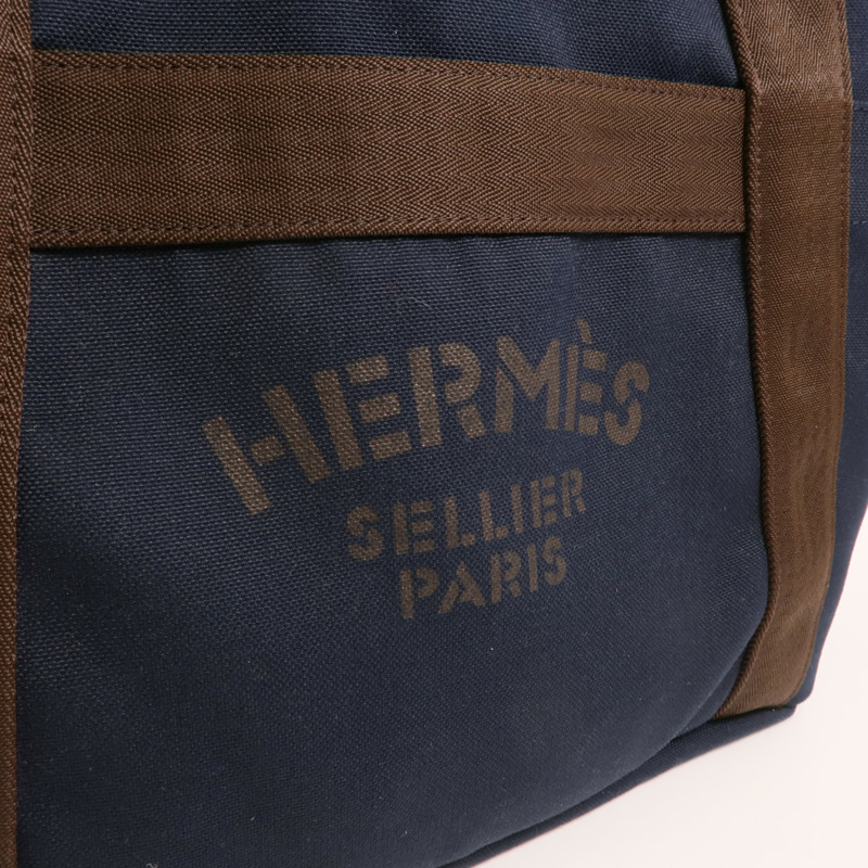 HERMES 【Hermes Fair】帆布Grooming Bag銀扣手挽肩背兩用袋-9