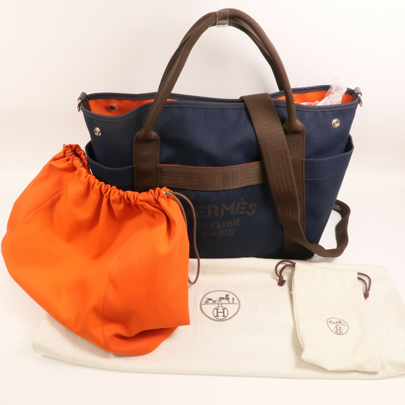 HERMES 【Hermes Fair】帆布Grooming Bag銀扣手挽肩背兩用袋-11