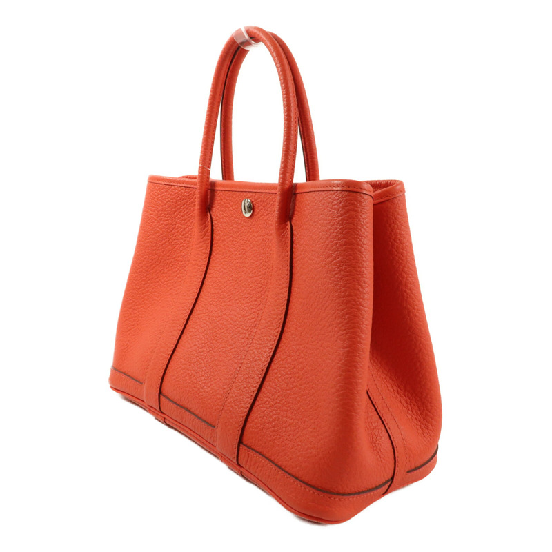 HERMES 【Hermes Fair】Country皮革Garden Party TPM銀扣手挽袋Rouge Casaque-2