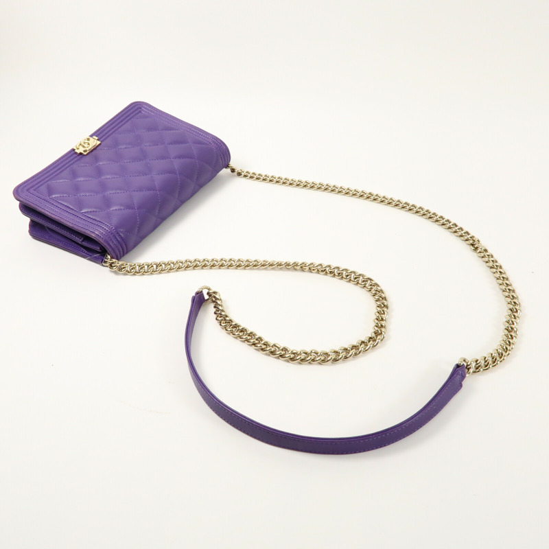 CHANEL 羊皮皮革Boy WOC Wallet On Chain金扣鏈帶肩背袋-5