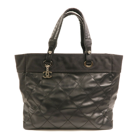 CHANEL 塗層帆布/尼龍Biarritz MM銀扣手挽袋