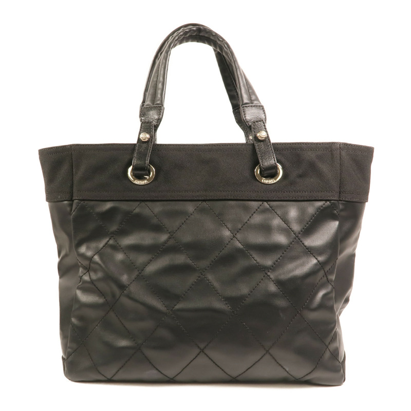 CHANEL 塗層帆布/尼龍Biarritz MM銀扣手挽袋-1