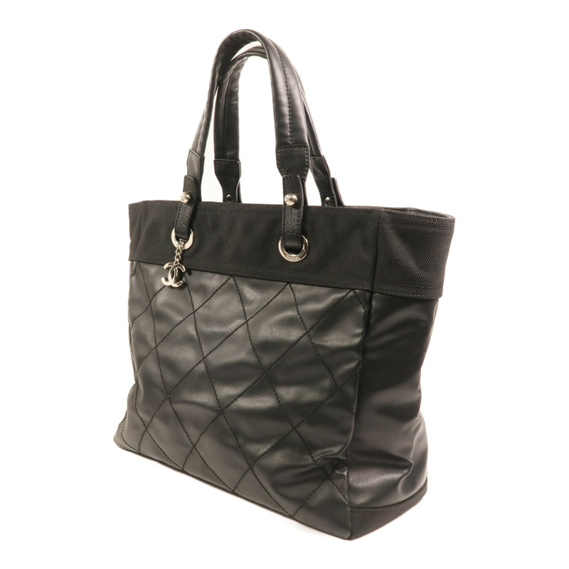 CHANEL 塗層帆布/尼龍Biarritz MM銀扣手挽袋-2