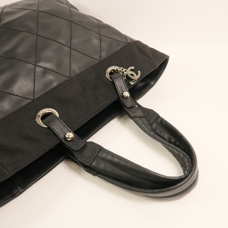 CHANEL 塗層帆布/尼龍Biarritz MM銀扣手挽袋-7