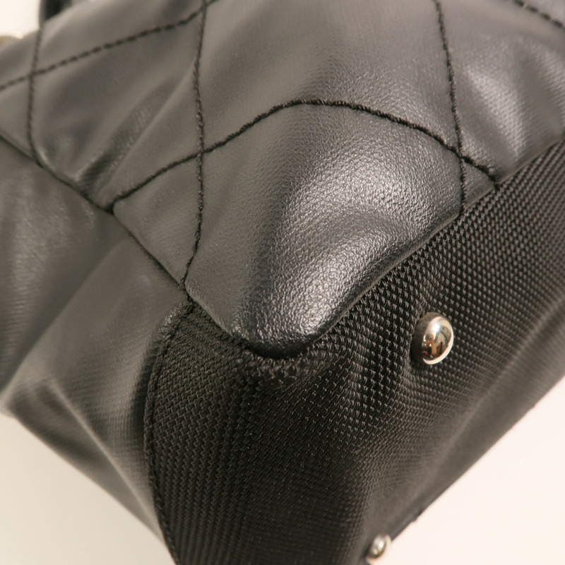 CHANEL 塗層帆布/尼龍Biarritz MM銀扣手挽袋-10