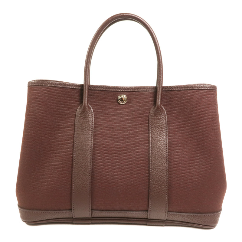 HERMES 【Hermes Fair】帆布Garden Party TPM 銀扣手挽袋Chocolat-1