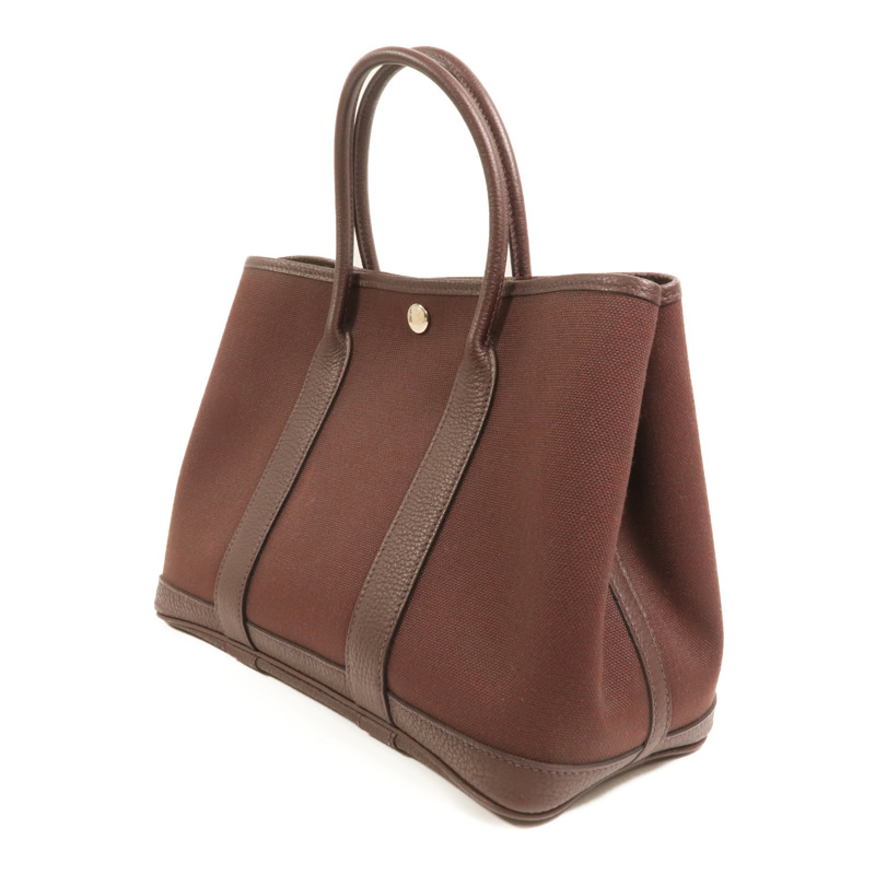 HERMES 【Hermes Fair】帆布Garden Party TPM 銀扣手挽袋Chocolat-2