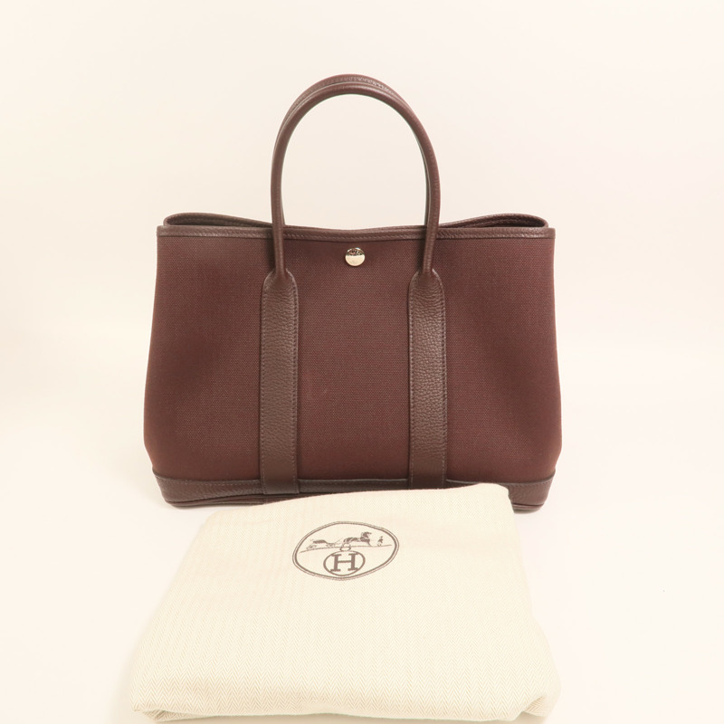 HERMES 【Hermes Fair】帆布Garden Party TPM 銀扣手挽袋Chocolat-8