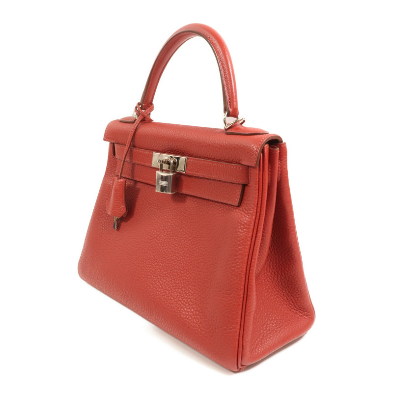 HERMES 【Hermes Fair】Togo皮革Kelly 28銀扣手挽肩背兩用袋Rouge Casaque-2
