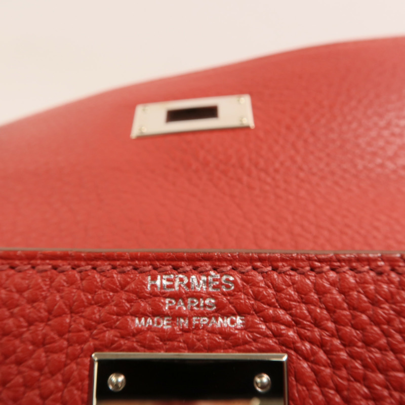 HERMES 【Hermes Fair】Togo皮革Kelly 28銀扣手挽肩背兩用袋Rouge Casaque-5