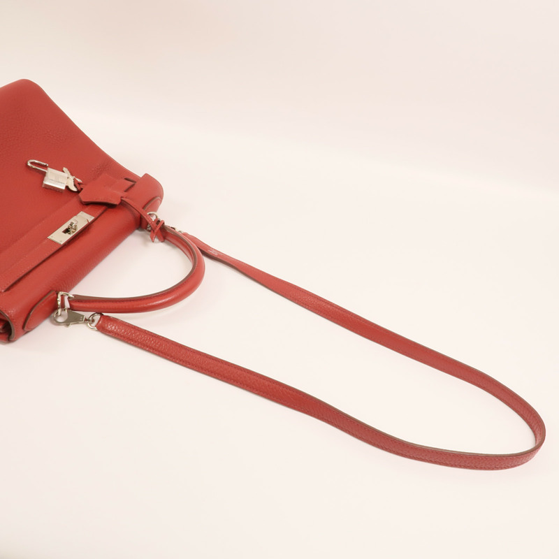 HERMES 【Hermes Fair】Togo皮革Kelly 28銀扣手挽肩背兩用袋Rouge Casaque-7
