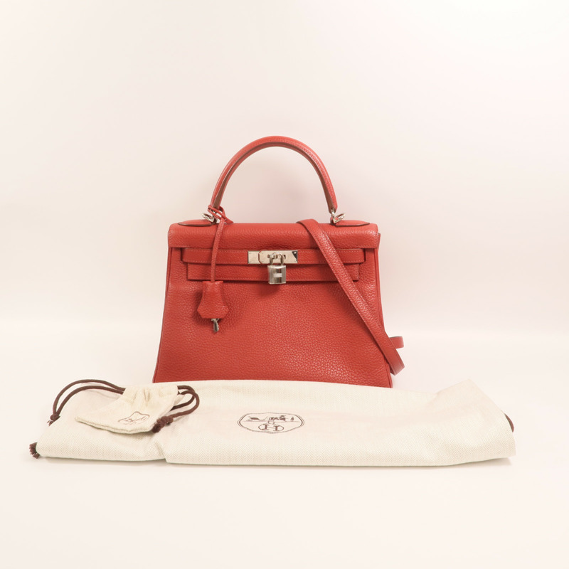 HERMES 【Hermes Fair】Togo皮革Kelly 28銀扣手挽肩背兩用袋Rouge Casaque-8