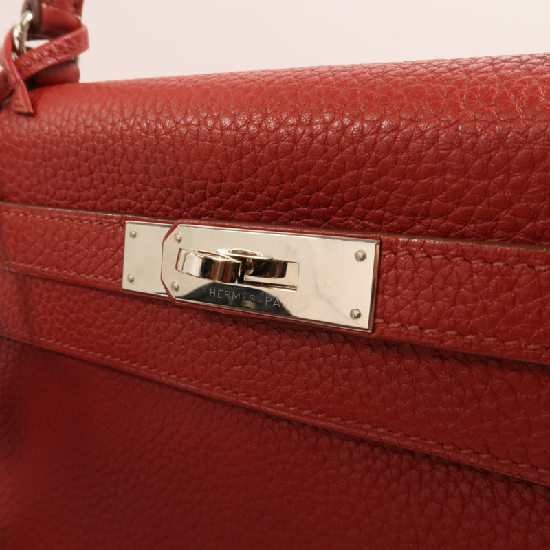 HERMES 【Hermes Fair】Togo皮革Kelly 28銀扣手挽肩背兩用袋Rouge Casaque-9