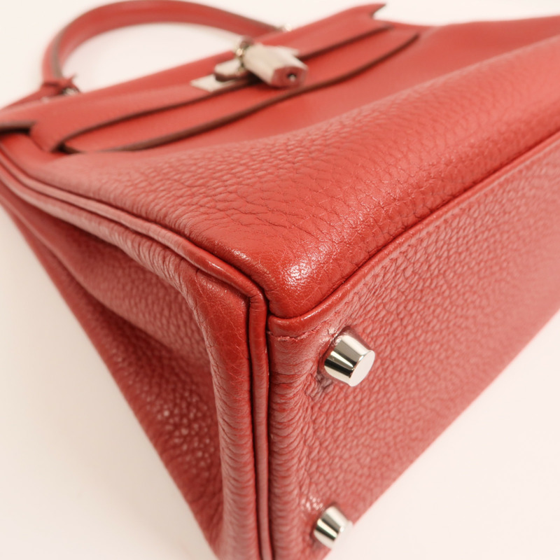 HERMES 【Hermes Fair】Togo皮革Kelly 28銀扣手挽肩背兩用袋Rouge Casaque-13