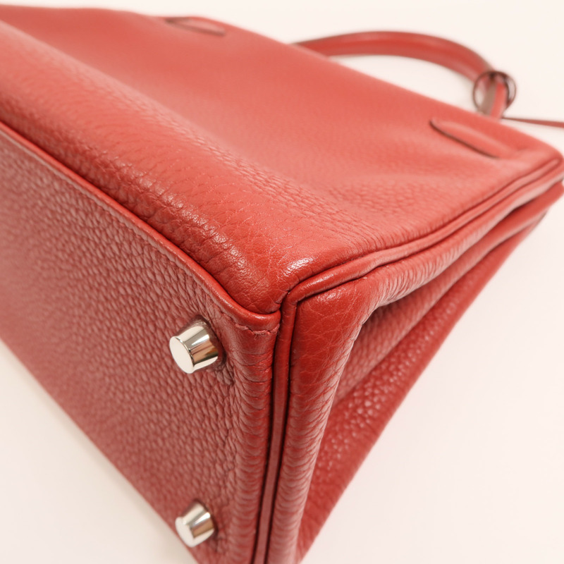 HERMES 【Hermes Fair】Togo皮革Kelly 28銀扣手挽肩背兩用袋Rouge Casaque-14
