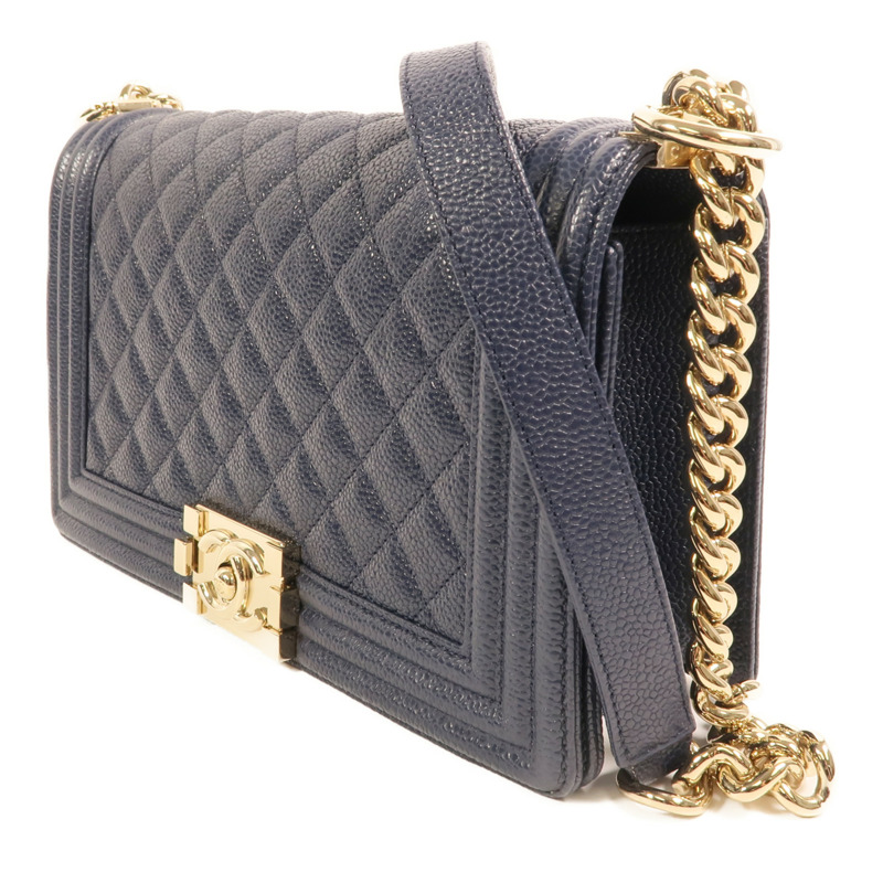 CHANEL 牛皮皮革Boy 25金扣鏈帶肩背袋-2