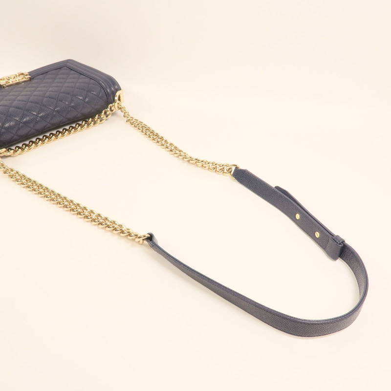 CHANEL 牛皮皮革Boy 25金扣鏈帶肩背袋-7