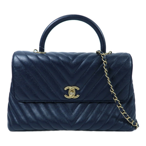 CHANEL 牛皮皮革Coco Handle Small金扣鏈帶手挽肩背兩用袋