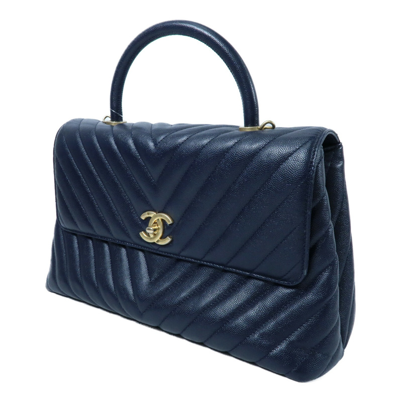 CHANEL 牛皮皮革Coco Handle Small金扣鏈帶手挽肩背兩用袋-2