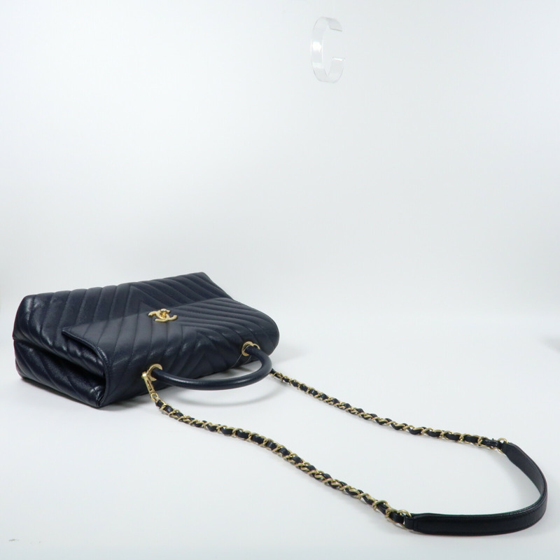 CHANEL 牛皮皮革Coco Handle Small金扣鏈帶手挽肩背兩用袋-8