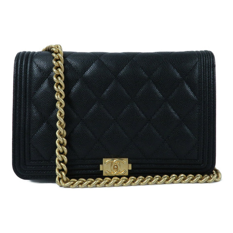 CHANEL 牛皮皮革Boy Wallet On Chain金扣鏈帶肩背袋