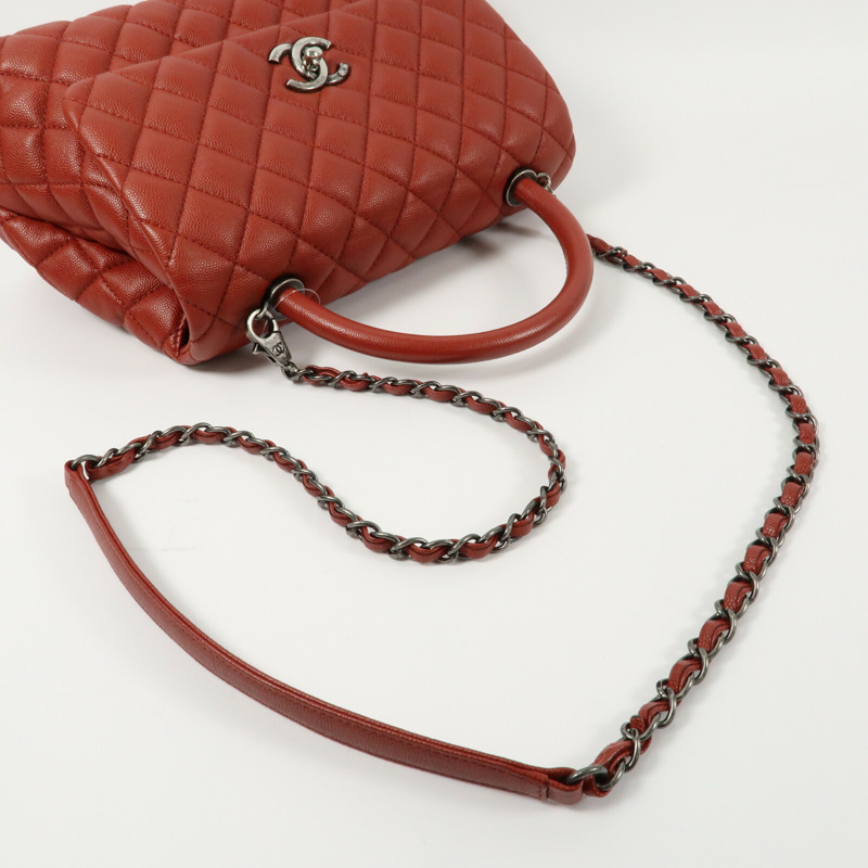 CHANEL 牛皮皮革COCO Handle Meclium鏈帶手挽肩背兩用袋-9