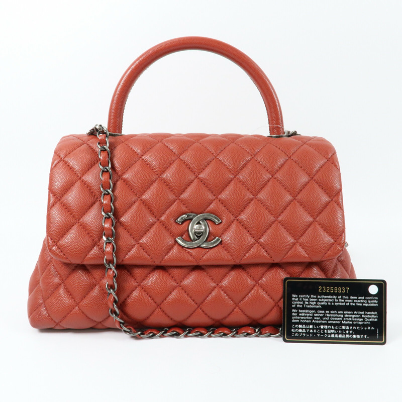 CHANEL 牛皮皮革COCO Handle Meclium鏈帶手挽肩背兩用袋-14