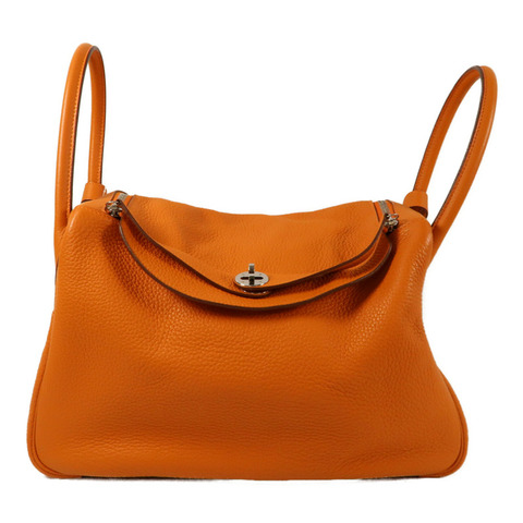 HERMES 【Hermes Fair】Clemence皮革Lindy 34銀扣手挽肩背兩用袋Orange