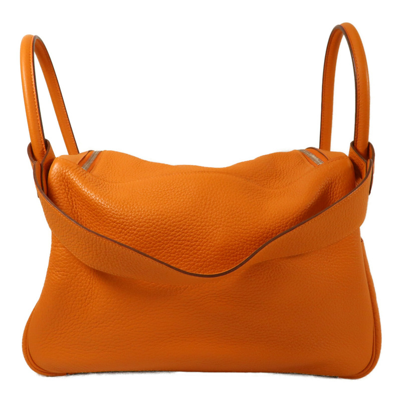 HERMES 【Hermes Fair】Clemence皮革Lindy 34銀扣手挽肩背兩用袋Orange-1
