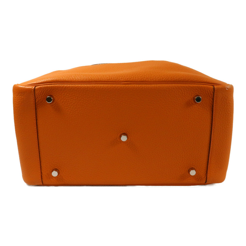 HERMES 【Hermes Fair】Clemence皮革Lindy 34銀扣手挽肩背兩用袋Orange-3