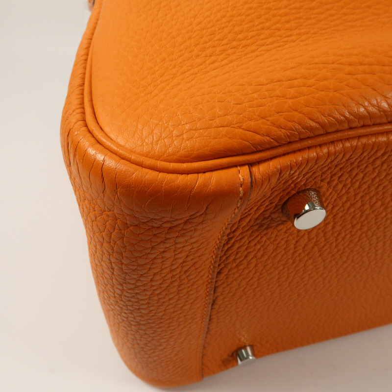 HERMES 【Hermes Fair】Clemence皮革Lindy 34銀扣手挽肩背兩用袋Orange-4
