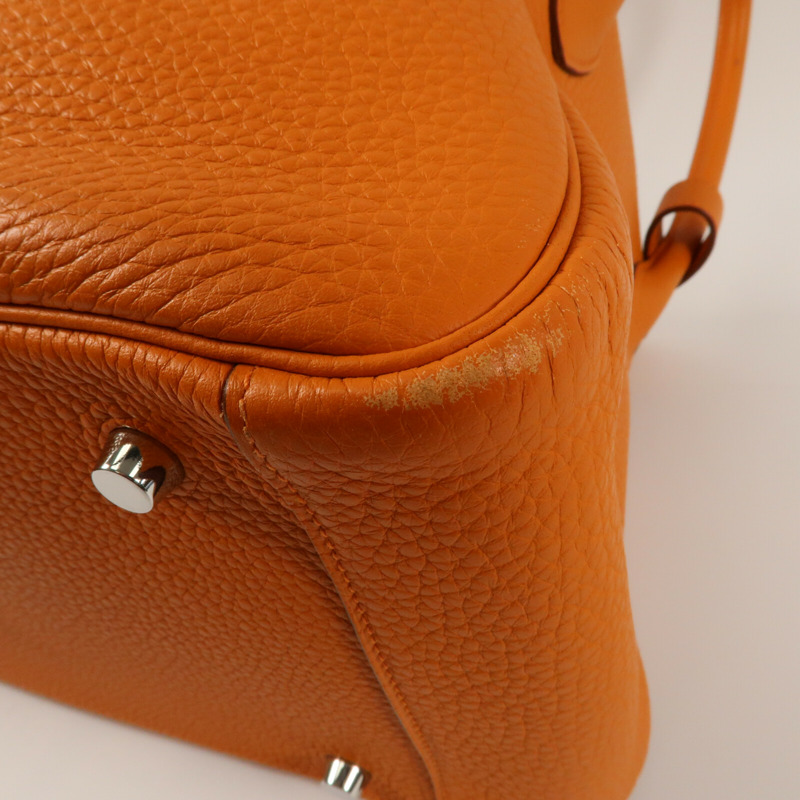HERMES 【Hermes Fair】Clemence皮革Lindy 34銀扣手挽肩背兩用袋Orange-5