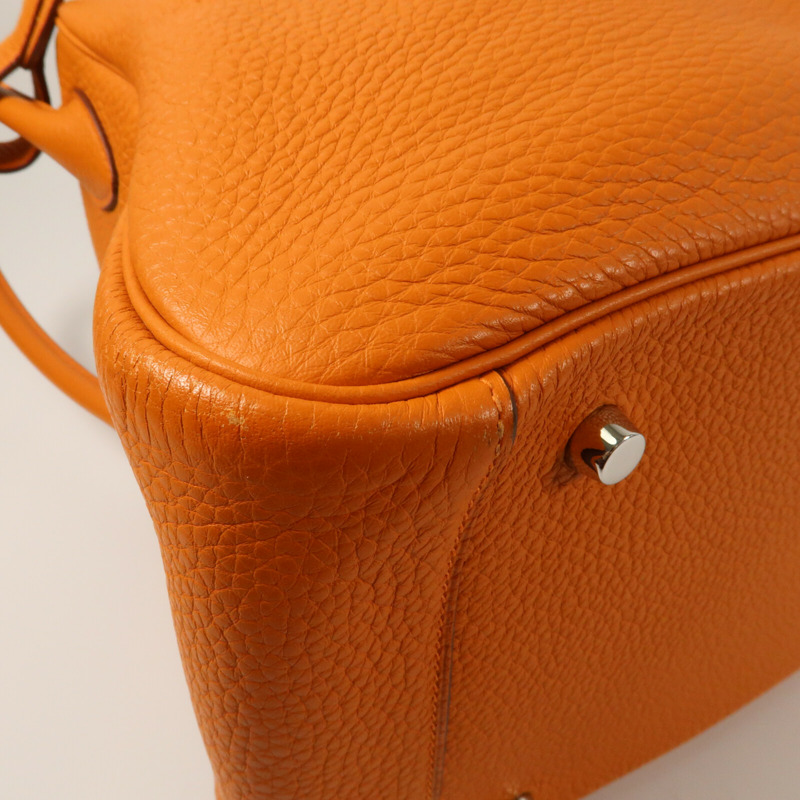 HERMES 【Hermes Fair】Clemence皮革Lindy 34銀扣手挽肩背兩用袋Orange-6