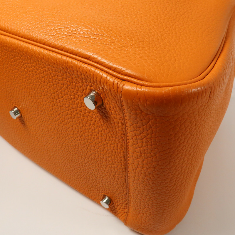 HERMES 【Hermes Fair】Clemence皮革Lindy 34銀扣手挽肩背兩用袋Orange-7