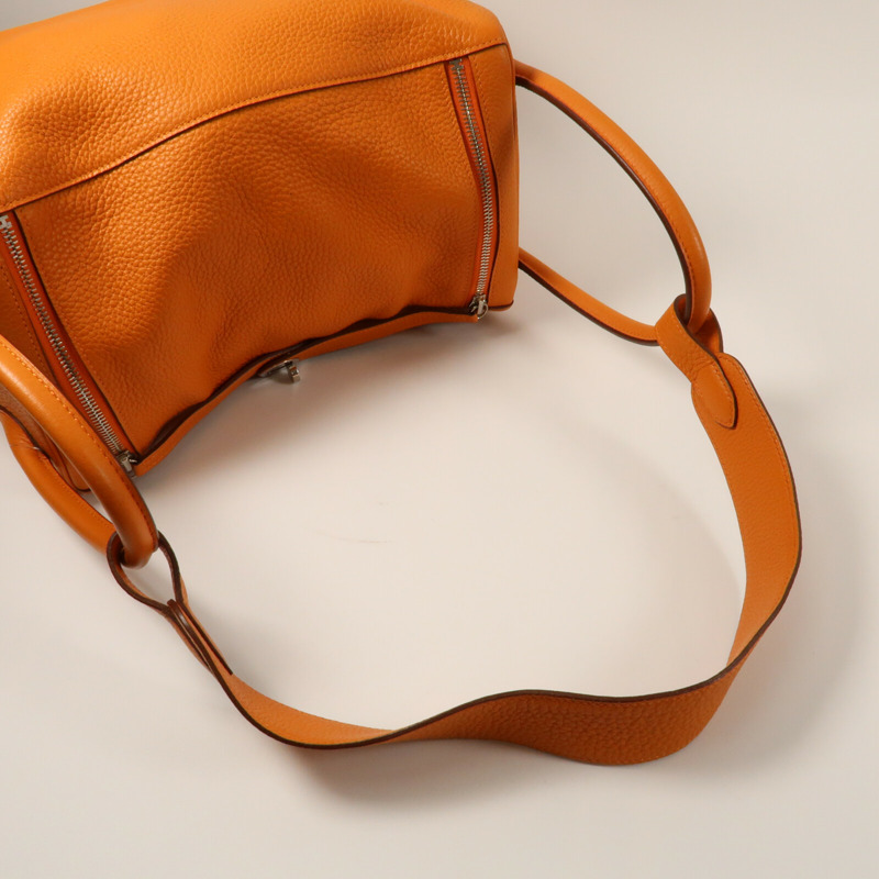 HERMES 【Hermes Fair】Clemence皮革Lindy 34銀扣手挽肩背兩用袋Orange-8