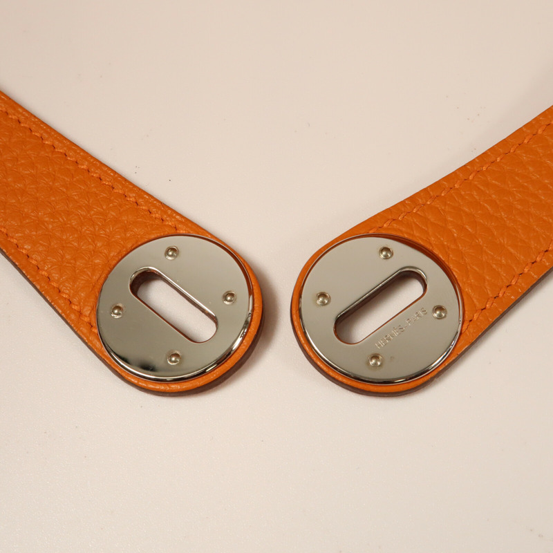 HERMES 【Hermes Fair】Clemence皮革Lindy 34銀扣手挽肩背兩用袋Orange-9