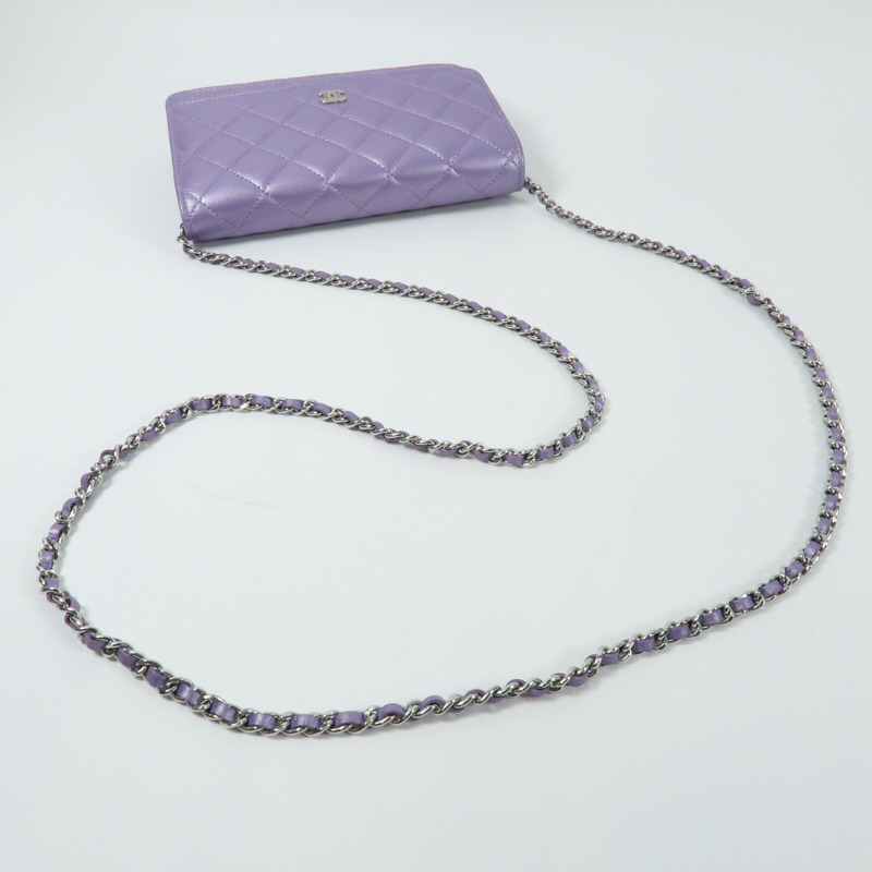 CHANEL 羊皮皮革WOC Wallet On Chain銀扣鏈帶肩背袋-9