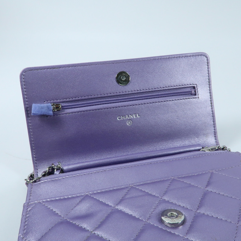 CHANEL 羊皮皮革WOC Wallet On Chain銀扣鏈帶肩背袋-13