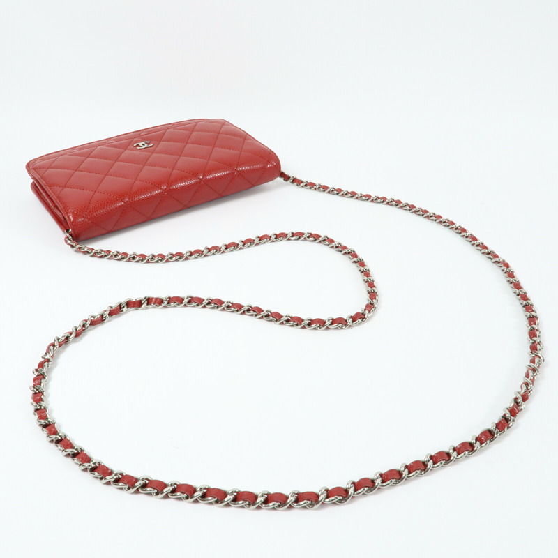 CHANEL 牛皮皮革WOC Wallet On Chain銀扣肩背袋-11