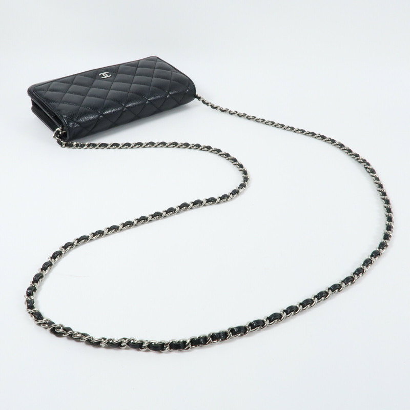 CHANEL 牛皮皮革Wallet On Chain銀扣鏈帶肩背袋-8