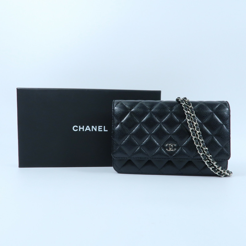 CHANEL 牛皮皮革Wallet On Chain銀扣鏈帶肩背袋-13