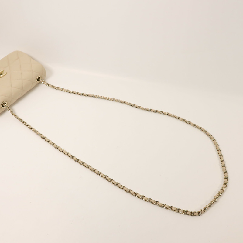 CHANEL 羊皮皮革Chain Shoulder金扣鏈帶肩背袋-7