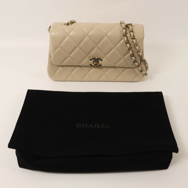 CHANEL 羊皮皮革Chain Shoulder金扣鏈帶肩背袋-8