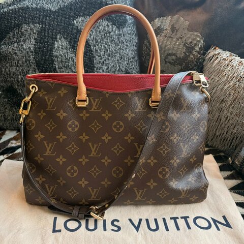 LV 原花紋拚牛皮手緹兩用包