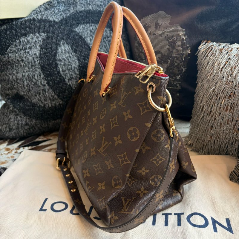 LV 原花紋拚牛皮手緹兩用包-2