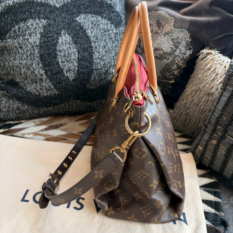 LV 原花紋拚牛皮手緹兩用包-3