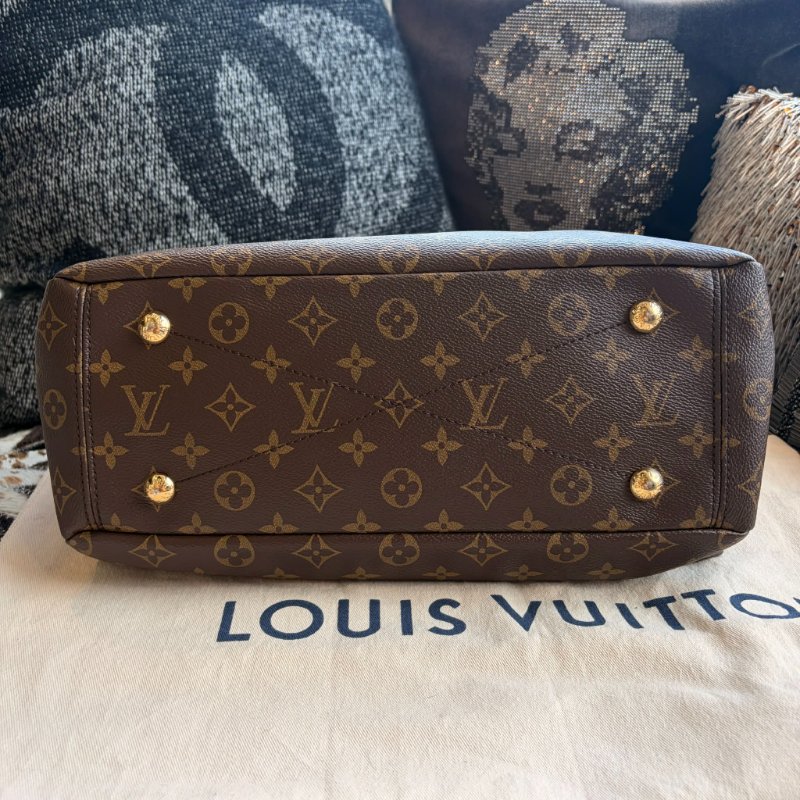 LV 原花紋拚牛皮手緹兩用包-4