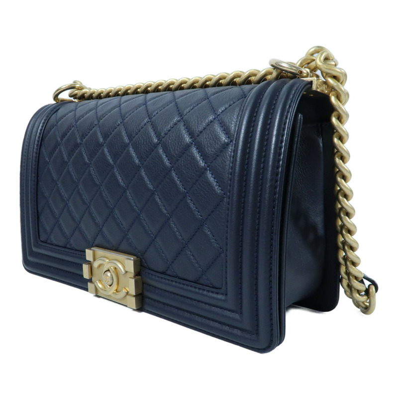 CHANEL 羊皮皮革Boy 25金扣鏈帶肩背袋-2