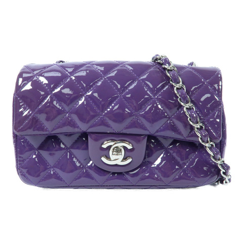 CHANEL 漆皮皮革Mini Classic 20銀扣鏈帶肩背袋