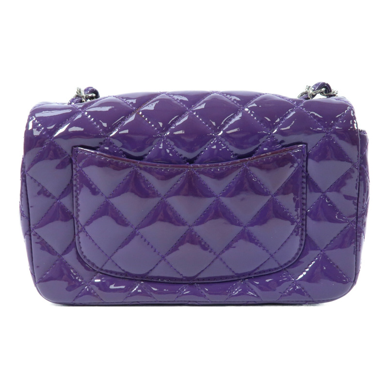 CHANEL 漆皮皮革Mini Classic 20銀扣鏈帶肩背袋-1